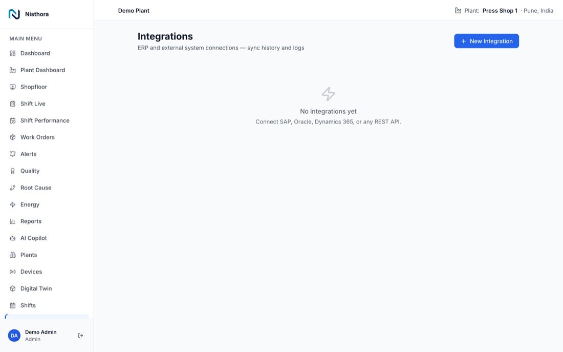 Integrations screen for connecting SAP, Oracle, Dynamics 365 or any REST API